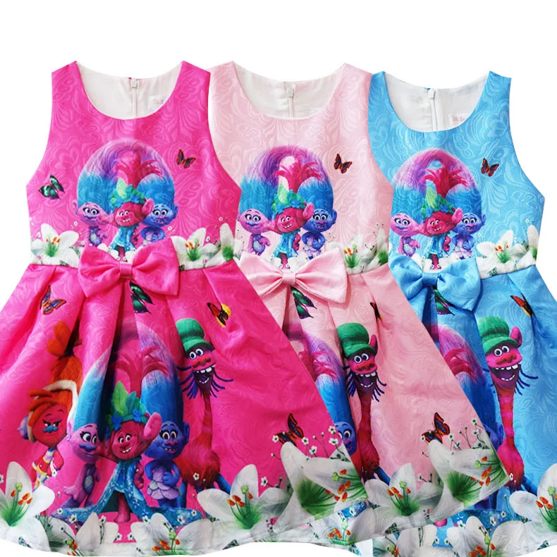 Популярное платье с рисунком троллей Летнее Детское платье для дня рождения Детские платья принцессы без рукавов для девочек костюм тролля