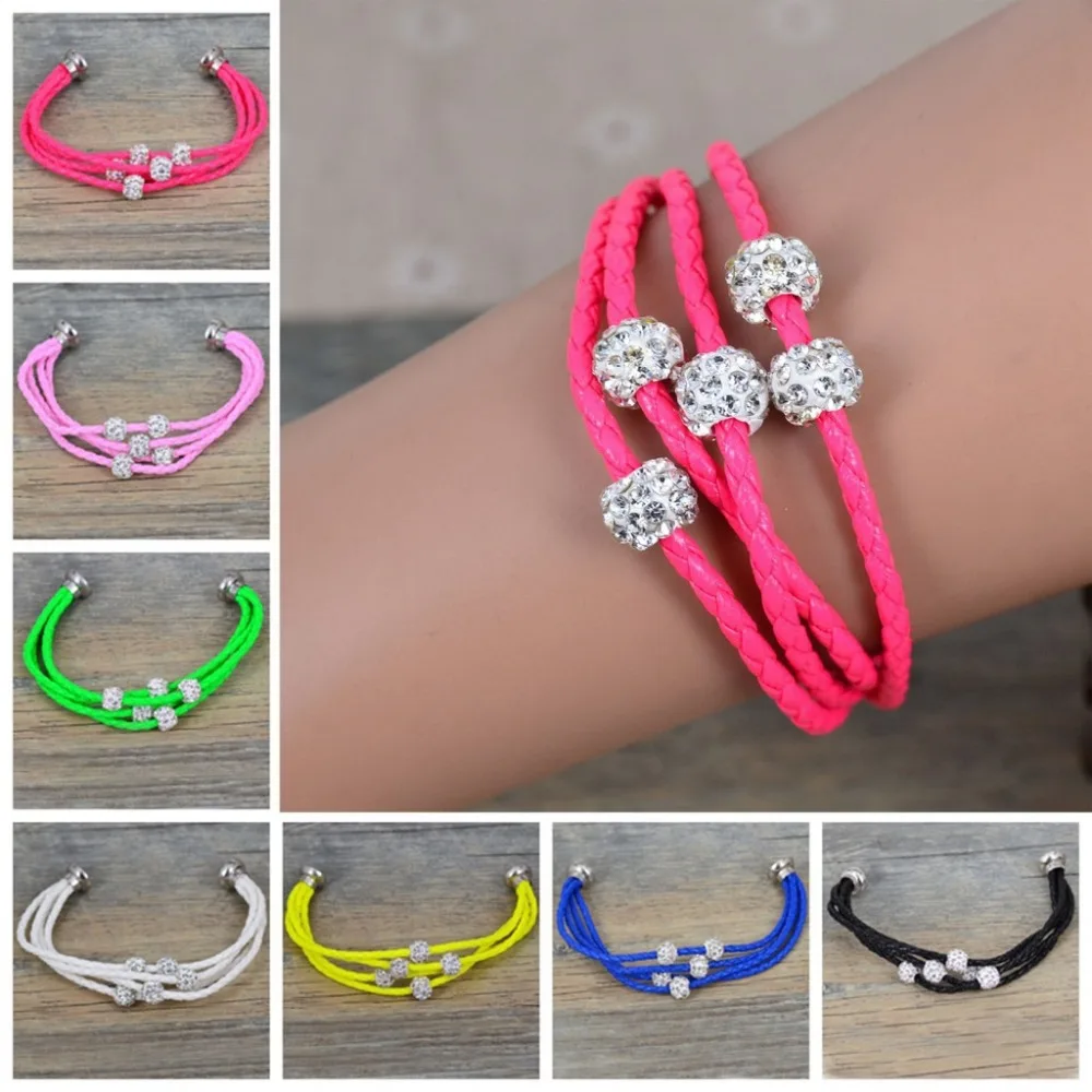 vintage handmade weave rope chain rhinestong ball multilayer DIY bracelets for women hand
