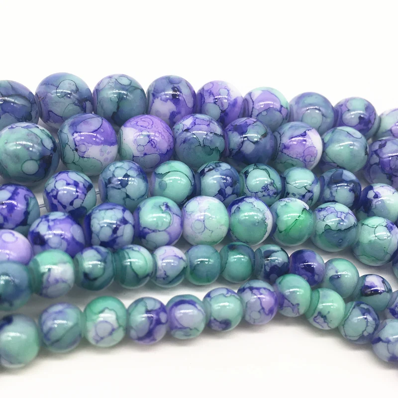 

Wholesale 6/8/10mm Double Color Decorative Pattern Glass Beads Loose Spacer Painted Charm DIY Jewellery Making #03