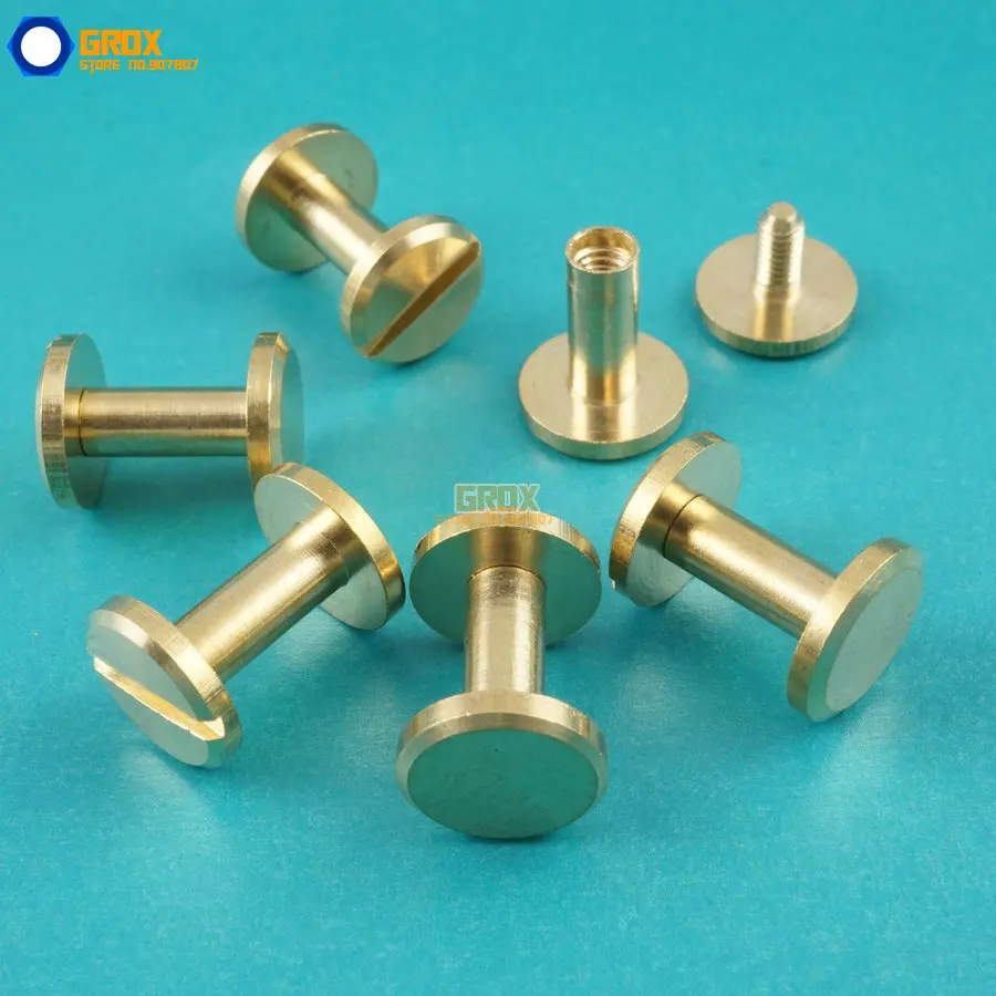 50 Set 10*10mm Solid Brass Rivet Chicago Screw for Leather Craft Belt