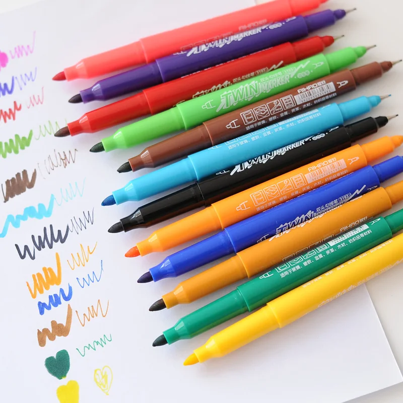 

Free shipping art marker Fresh pure double slider hook line pen 12 colors/box set marker pen multicolour pen aihao art marker