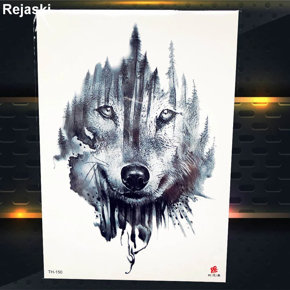 Galaxy Blue Wolf Fox Временные Татуировки женские наклейки для макияжа мужские очаровательные поддельные 3D DIY татуировки боди-арт Татуировка на руку ночной клуб - Цвет: PTH150