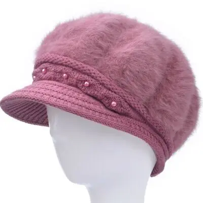 MAERSHEI женская зимняя хлопковая шапка вязаная шапка среднего возраста Ретро Женская плюс бархатная зимняя теплая шапка из кроличьей шерсти - Цвет: Pink