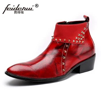 

Plus Size New Arrival Pointed Toe Studded Man Cowboy Shoes Genuine Leather High Heels Men's Handmade Ankle Boots SL178