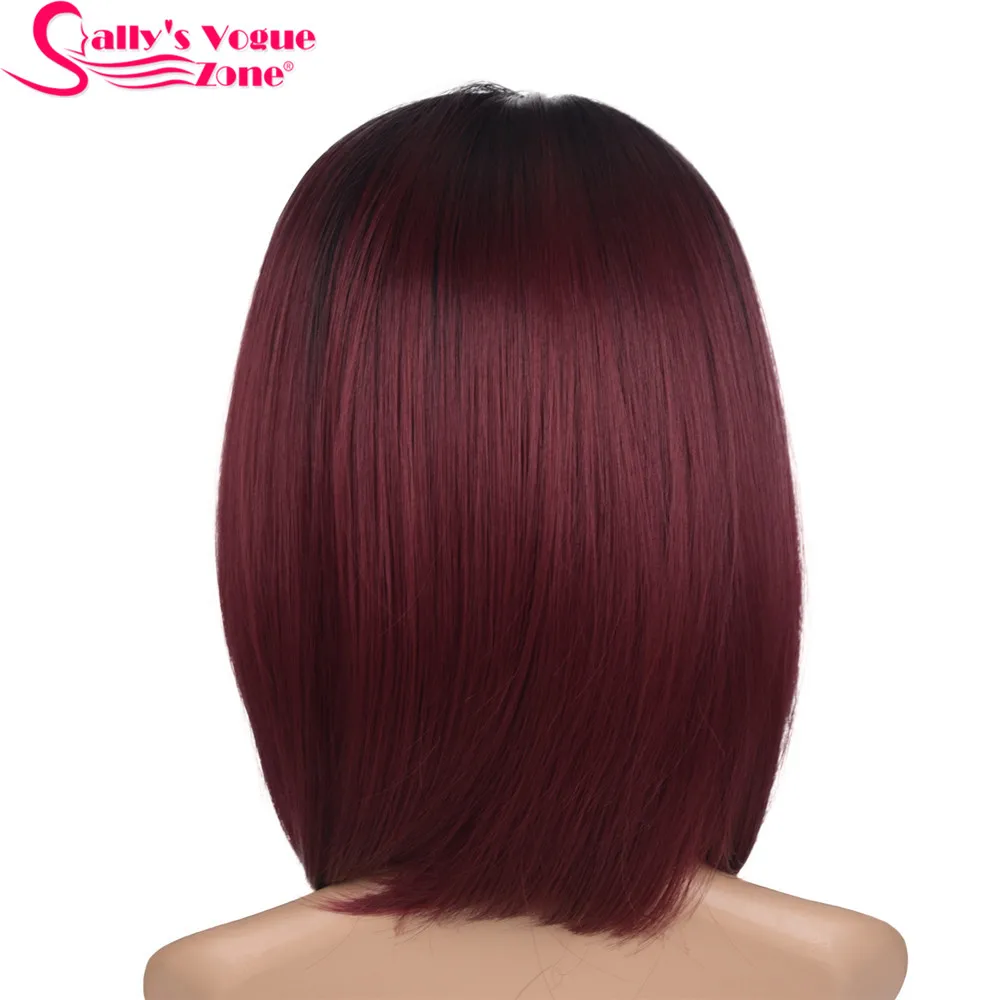 T1B/бордовый Sallyhair высокая температура синтетический короткий Омбре черный изумрудно-зеленый цвет прямой боб парик - Цвет: T1B/бордовый