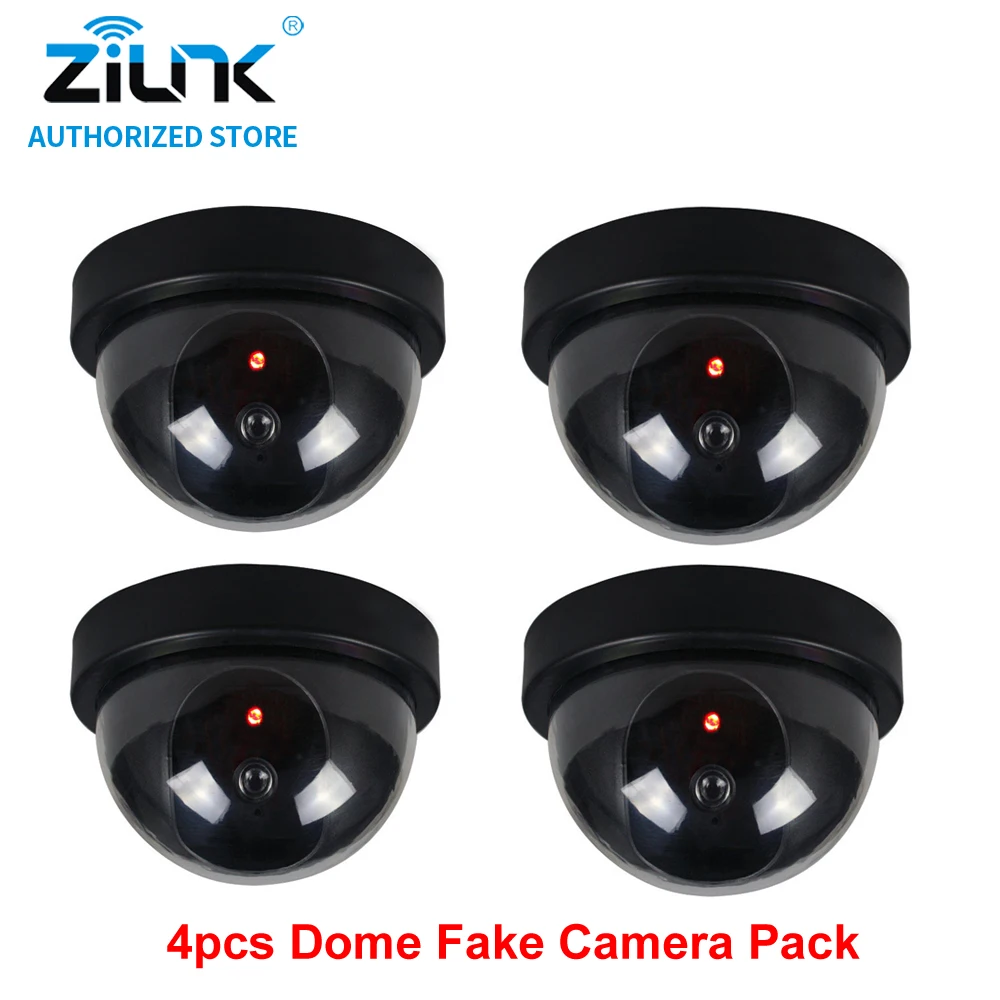 

Fake Dome Camera Indoor Security CCTV Surveillance Dummy Camera Flashing Red LED AA Battery Easy Installation 4 pcs Black