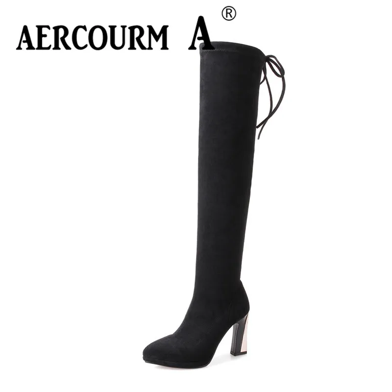 Laçage Aercourm Base En Over Troupeau marron Solide Cuir Bout 2018 genou Noir Un gris Chaussures the Bottes Dame Pointu Longues Femmes De r874xSOnq8