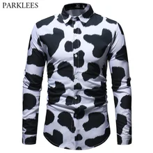 Мужская рубашка с забавным принтом коровы,, классический черный, белый цвет, длинный рукав, Мужская одежда, рубашки, повседневные, деловые, облегающие, Chemise Homme