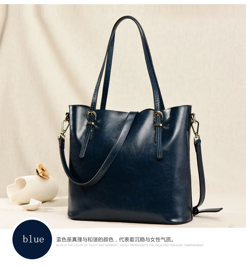 GESUNRY Brand 2018 Fashion Women Handbag Genuine Leather Women Bag Soft Oil Wax Leather Shoulder Bag Large Capacity Casual Tote (9)