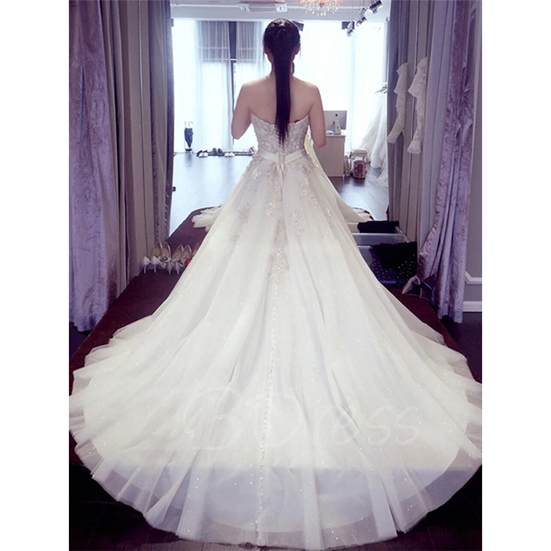428 New Sweetheart Court Train A Line Wedding Dress Sequins Tulle Long 2017 Bridal Gown With Sash Vestido De Novias 205 (6)