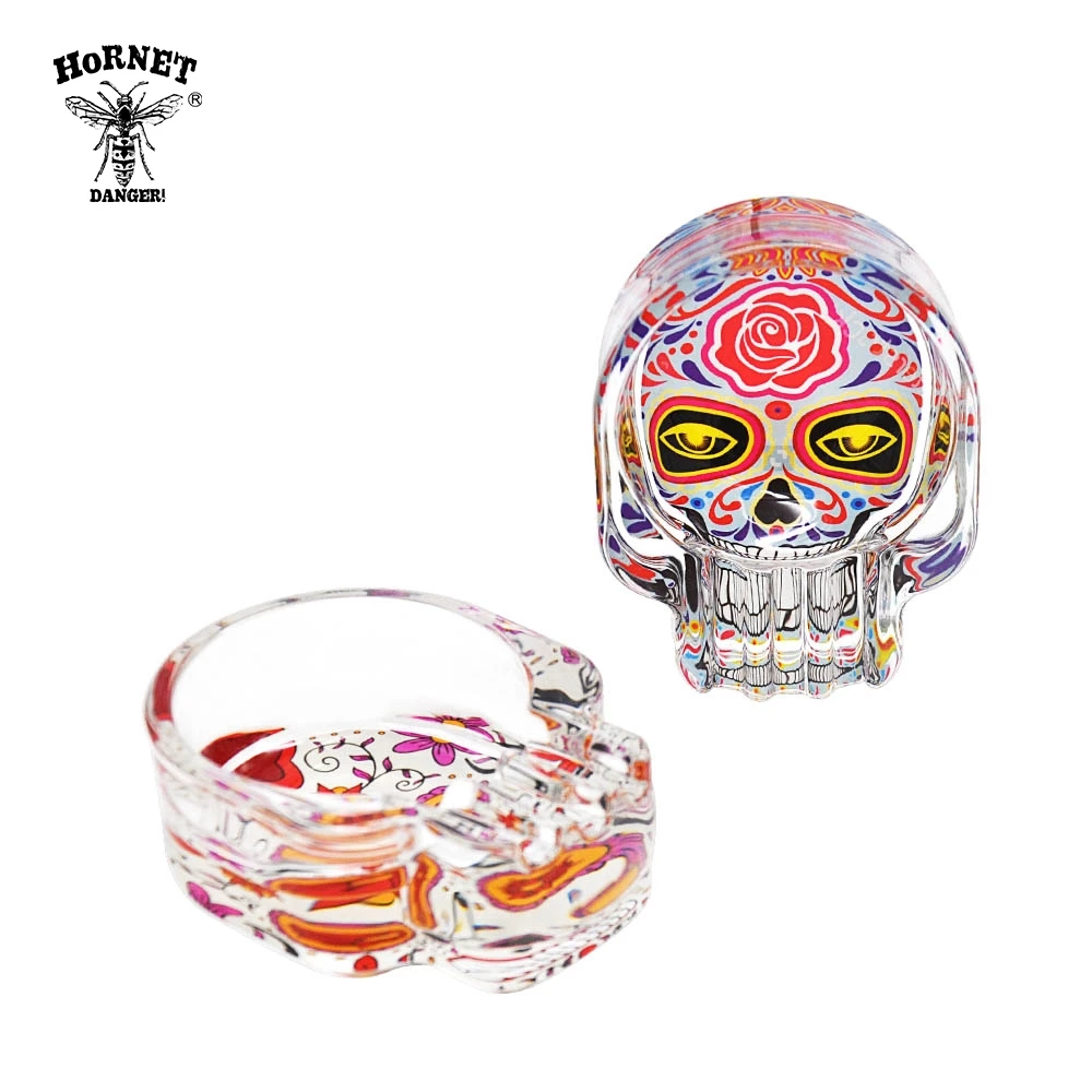 HORNET ручная работа сахарный череп стеклянная пепельница три сигареты 62 мм День