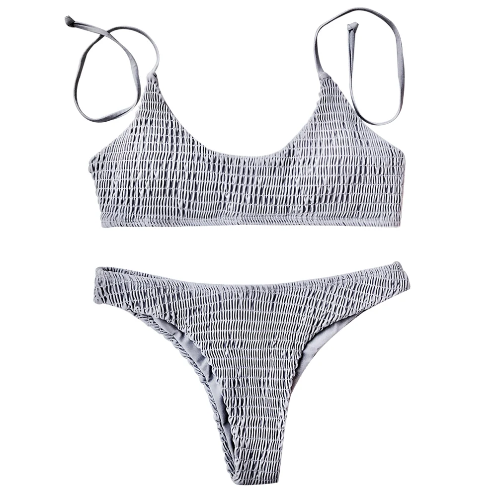 

Bikini Smocked Padded Bralette Bikini Set Low Waist Push up Sexy Bathing Suit Women Swimsuit Brazilian Bikini Biquini