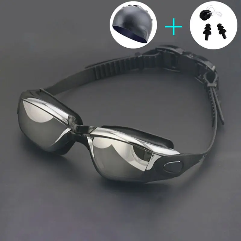 

Swimming Goggles Cap Earbuds Nasal Clip Set Waterproof Anti-Fog UV Resistant Swim Glasses Adjustable Elastic Head Band