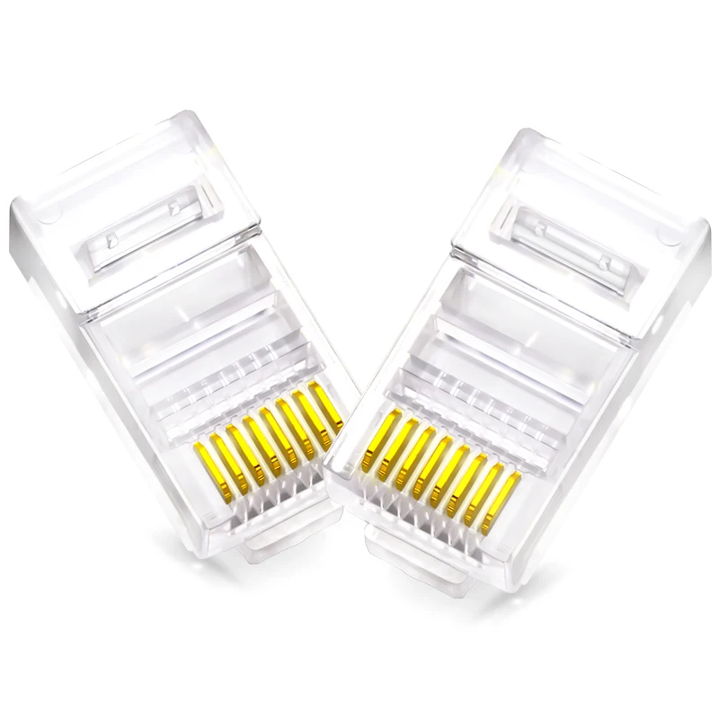 

Quality 100pcs CAT5e Crystal Head 50U Gold-plated 8P8C Plug RJ45 Connector Network Cable Adapter For Computer Gigabit Ethernet