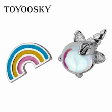 925 однотонные серьги-гвоздики из настоящего стерлингового серебра с асимметричной радугой и конфетами, оригинальные серьги для девочек, детские ювелирные изделия