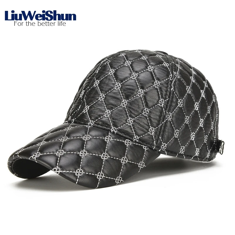 

LiuWeiShun Sheep Skin Genuine Leather Baseball Cap For Men Rhombus Plaid Baseball Hats Snapback Bone Dad's Casual Outdoor Caps