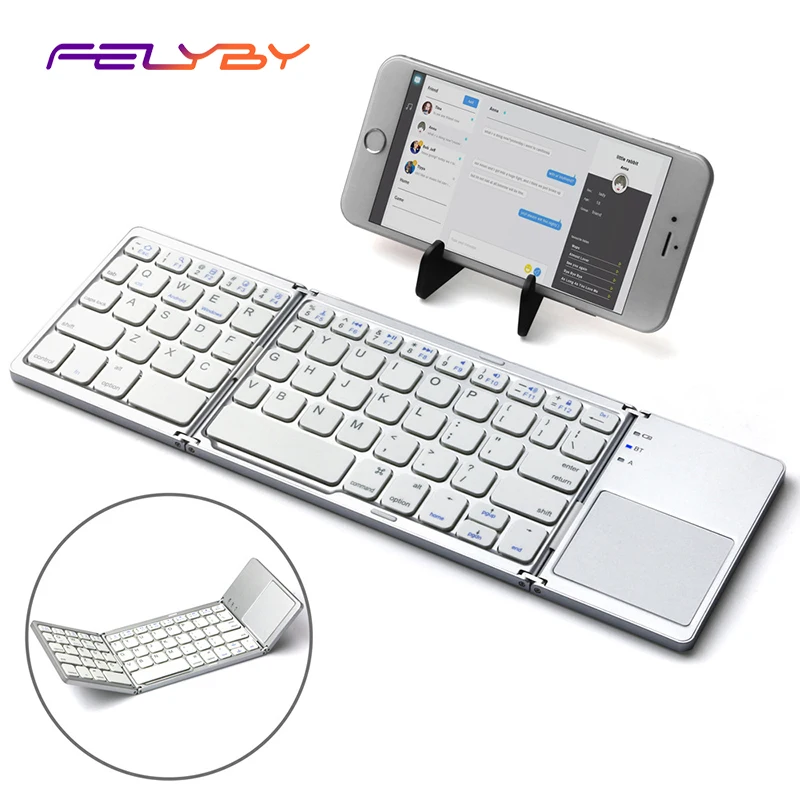 

FELYBY Foldable Bluetooth Keyboard Bluetooth & USB Rechargable Portable Mini BT Wireless Keyboard with Touchpad Mouse