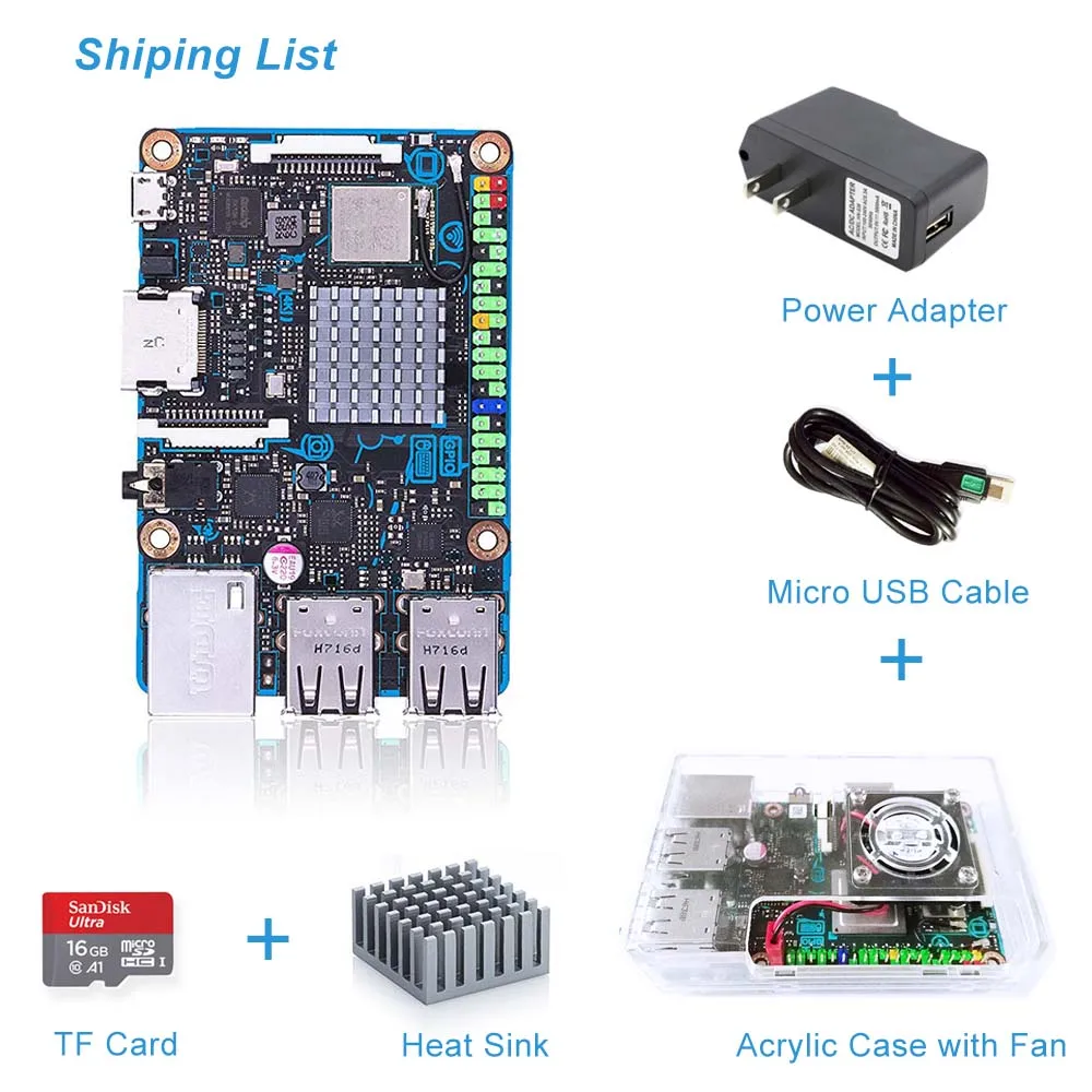 Плата ASUS SBC Tinker S RK3288 SoC 1,8 ГГц четырехъядерный процессор, 600 МГц Mali-T764 GPU, 2 Гб LPDDR3 и 16 Гб eMMC tinkerboard - Комплект: Комплект 2