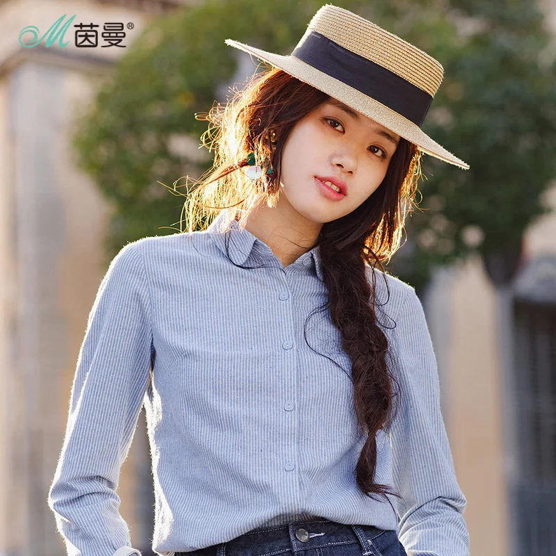 

INMAN Women Autumn Clothes Cotton Striped Blouses Shirts