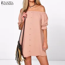 Vestidos 2017 ZANZEA Women Sexy Off Shoulder Mini Party Dress Casual Loose Half Sleeve Strapless Dresses Plus Size Long Tops
