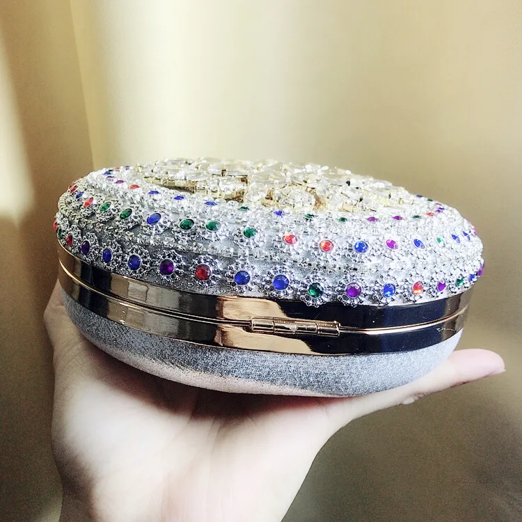 Bottom View of the Silver Luxy Moon Round Rhinestone Evening Bag