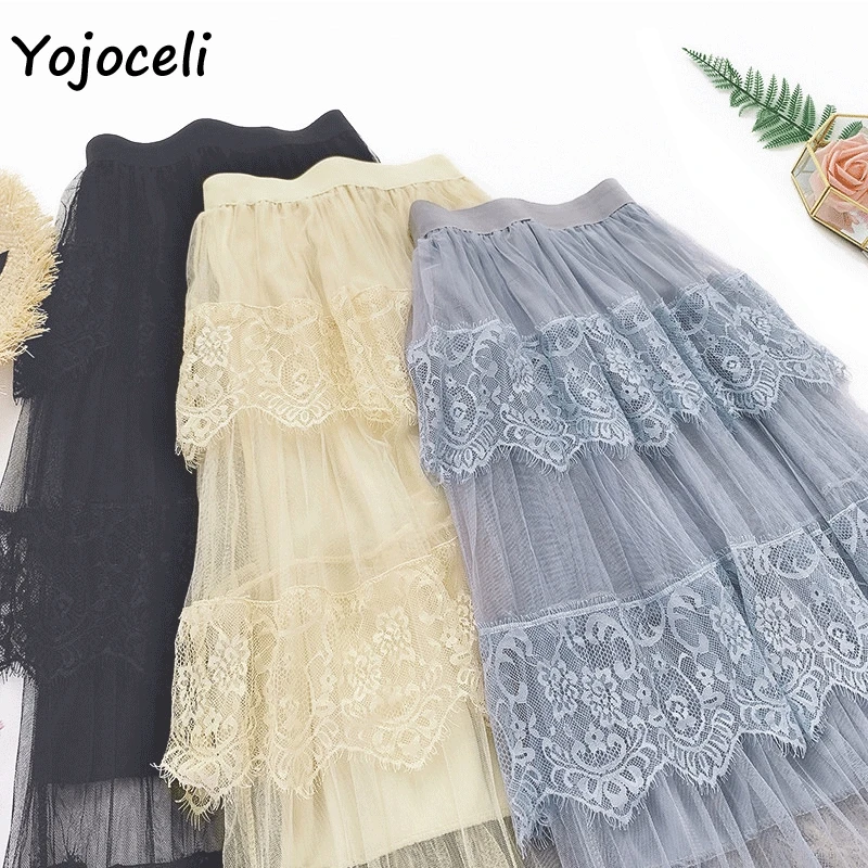 Yojoceli/2019 Летняя Сексуальная кружевная юбка в стиле пэчворк большой маятник