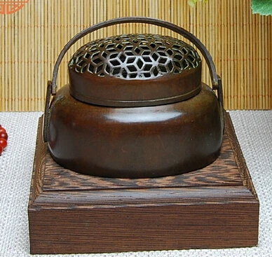 

bi003768 8cm Chinese Red Copper Buddhism Decoration Statue Palace Incense Burner Censer