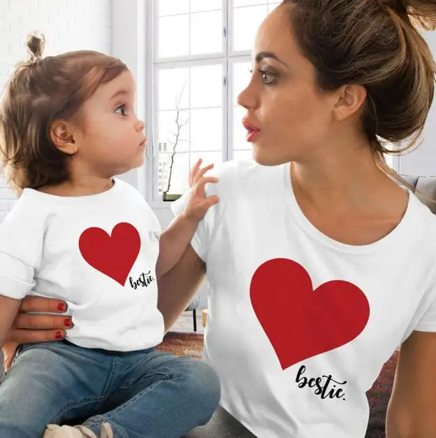 Одежда «Мама и я»; одинаковые комплекты для семьи; милые хлопковые футболки с принтом сердца; милые футболки; одежда для мамы и дочки; футболка - Цвет: D