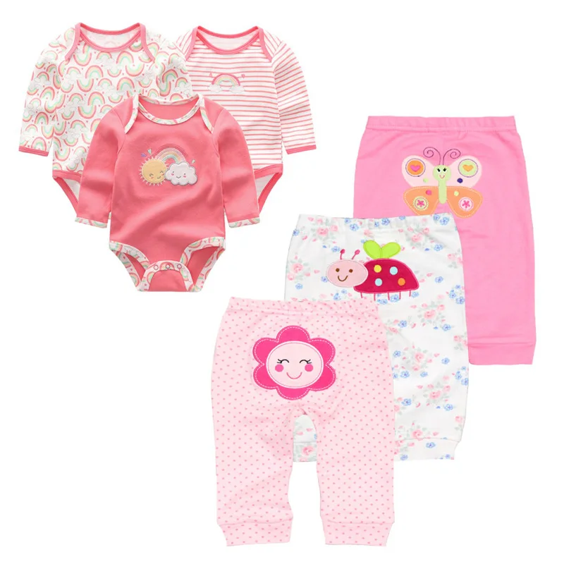 Модная одежда для маленьких девочек с длинными рукавами детские комбинезоны+ Штаны 6 шт./лот для малышей Комплект для мальчиков