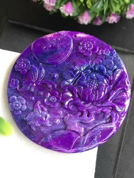 

Genuine Natural Sugilite Purple Pendant Women Necklace South Africa Crystal Flower Craved Shape Stone Pendant 50x6mm AAAAA
