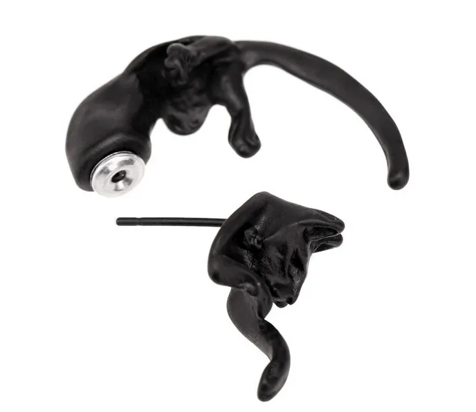 The New Creative Cute Animal Cat Split Stud Earrings Black Silver Bronze Sensitive Cheetah Ear Studs (1)