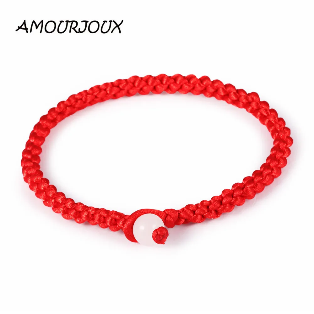 

AMOURJOUX 1 Pcs Fashion A Bracelet Red Thread Red String Bracelets For Women White Bead Clasp Charm Buckle Chinese Lucky Jewelry