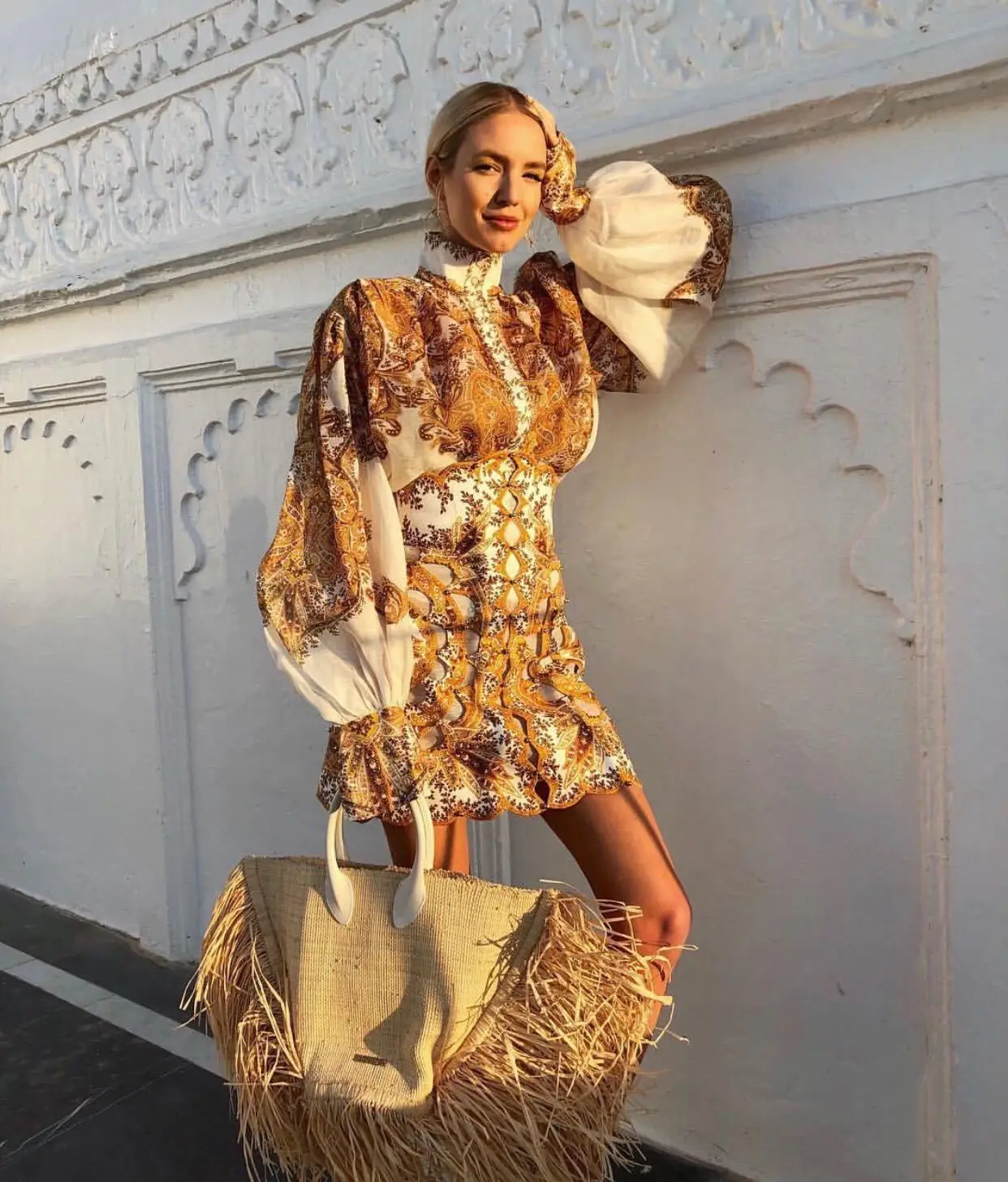 

SE Golden Long Sleeve Shirt High Waist Hollow Out Half-body Short Skirt Womens Tops And Blouses Feminina Plus Size Boho
