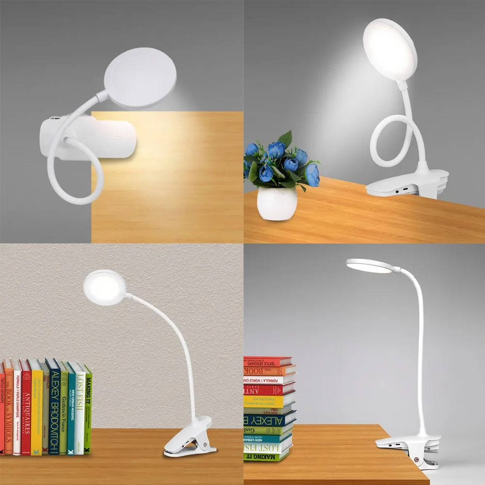 

LED table lamp Eye protection learning Desk lamp clip dimmable USB touch switch 3 modes Rechargeable study light Table Lighting