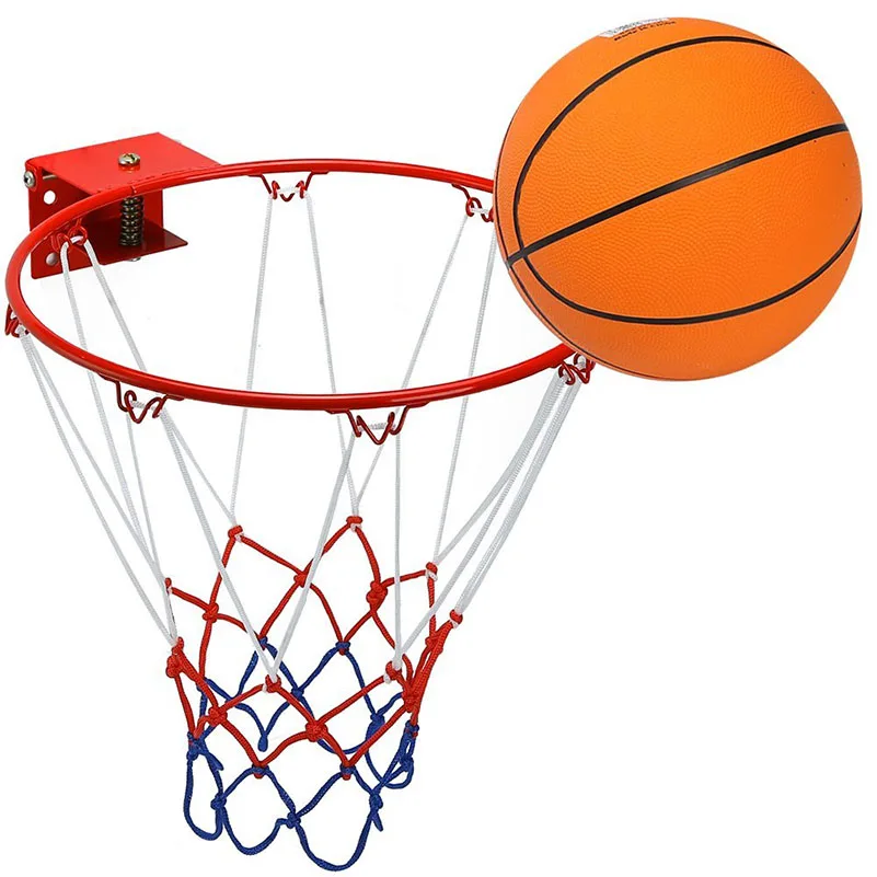 Детское баскетбольное кольцо из нержавеющей стали 32 см/12,6 дюйма с резиновым мячом 20 см/8 дюймов и настенным кронштейном