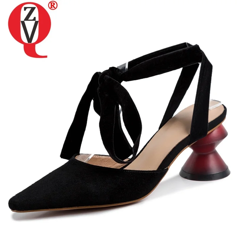 

ZVQ shoes woman summer newest fashion sexy kid suede pointed toe woman sandals outside high heels cross-tied party ladies shoes