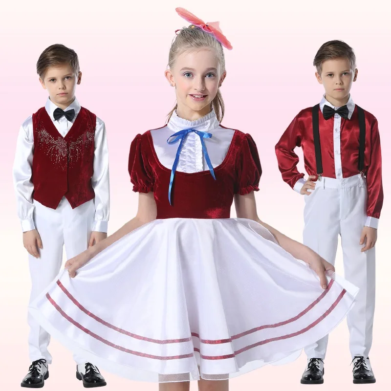 

(10 set) children's costumes suspenders chorus of primary and middle school students take dance wear private chorus costumes