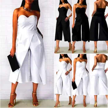

Fashion Women Casual Sleeveless Strapless Bodycon Romper Wide Leg Jumpsuit Club One Piece Long Pants