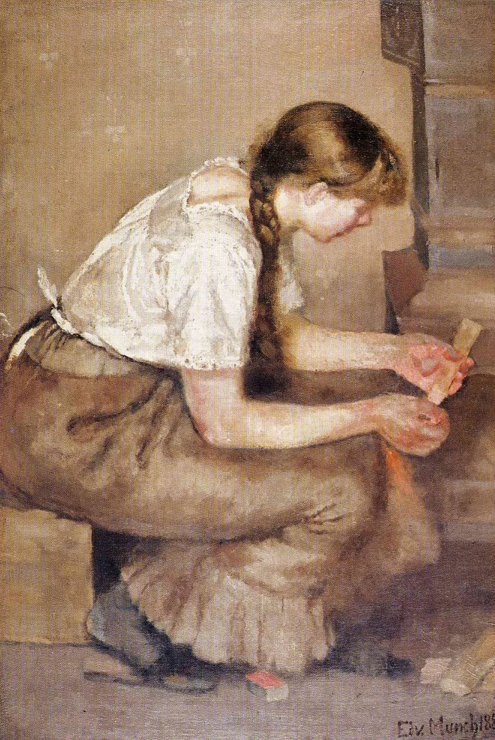 

Oil Painting Reproduction on Linen Canvas,girl-kindling-a-stove-1883 by Edvard Munch,100% handmade,abstract oil painting