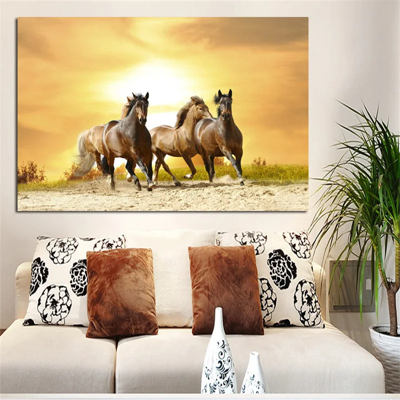 Европейские бегущие лошади животные пейзаж живопись на холсте стены искусства картина печать и плакат Современное украшение дома без рамы