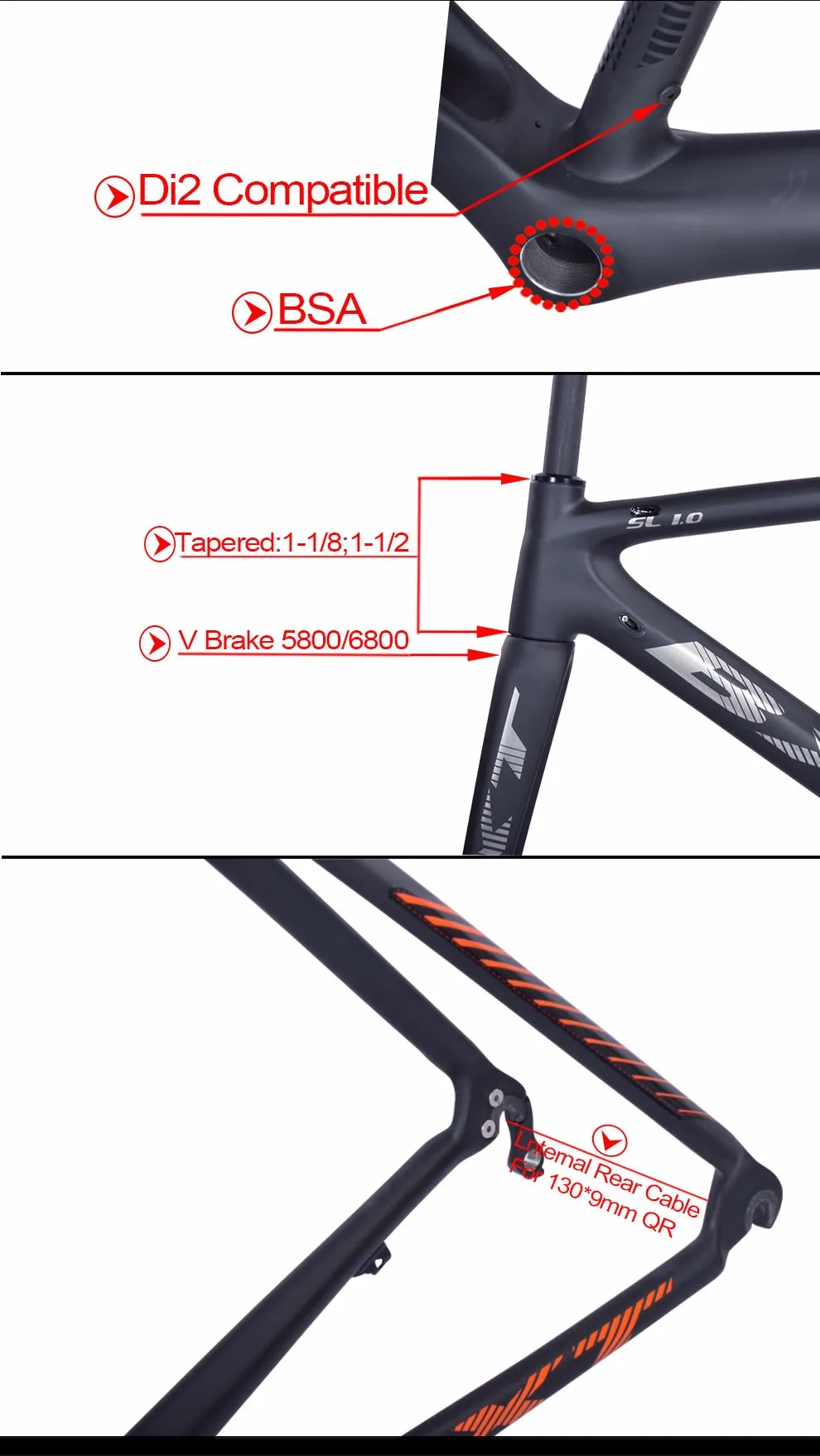 Clearance carbon road frame bicycles BXT 2017 DI2 V brake Road bike chinese carbon frames cycling bicycle frame with fork carbon road bike 9 Clearance carbon road frame bicycles BXT 2017 DI2 V brake Road bike chinese carbon frames cycling bicycle frame with fork carbon road bike 9