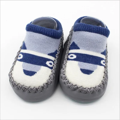 Детские носки Носки с рисунком для малышей резиновые детские домашние носки-тапочки с кожаной подошвой Противоскользящий теплый для носков ботинок - Цвет: 6S04navy