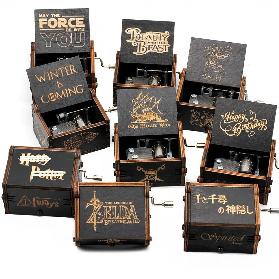 

New Antique Carved Wooden Handle black The Legend Of Zelda Star Wars Game Of Thrones Music Box Wooden Music Box Birthday Gift