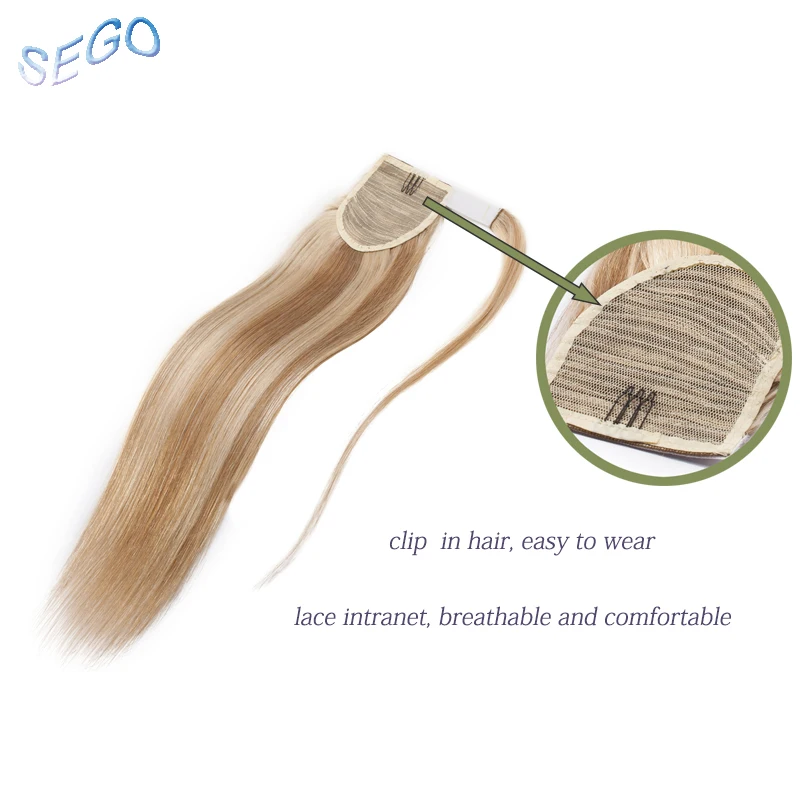 SEGO 20" Straight Pure and Piano Color Non-Remy Ponytail Magic Wrap Around Clip in Human Hair Extensions Hairstyles 100g