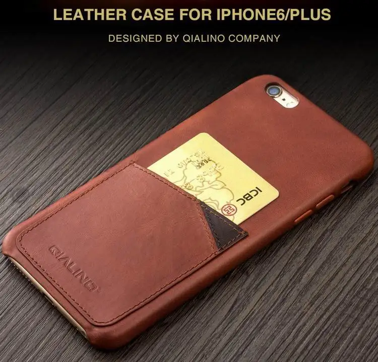 

For iphone 6 6s case QIALINO Genuine Calf Leather Case for iPhone6/6s insert card on the back case for iphone 6/6s plus