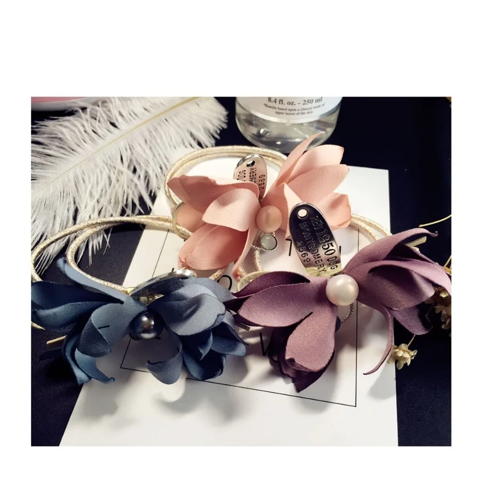 3Pcs/Lot New Korea Hair Accessories Big Flower Elastic Hair Ties Bands