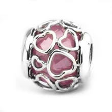 Аутентичное Стерлинговое Серебро амулеты бусина подходит к оригинальному браслету Розовый кристалл в Любовь бисер 925 серебряные ювелирные изделия для женщин