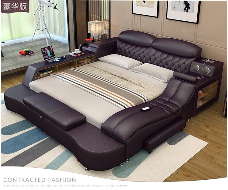 Buy Genuine leather bed frame Soft Beds massager
