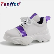 Taoffen/уличная прогулочная обувь; женские кроссовки из натуральной кожи с ремешком; спортивная обувь на танкетке; обувь на платформе с блестящими полосками; Размеры 35-42