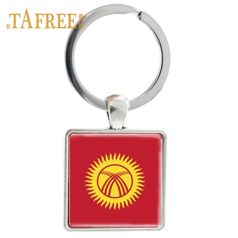 

TAFREE flag Square keychain Kyrgyz Republic Metal keyring art picture keyring women bag Accessories key holder jewelry FG109